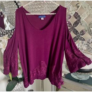 New Cold Shoulder Lace Purple Top Shirt XL